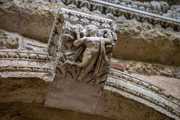 Russia Pushkin 15 November 2020 Ekaterininsky park, barillefs and sculptures, winter with snow and...