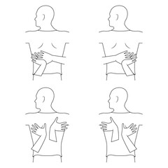 Massage. Yumeiho therapy line. Instructions for performing massage techniques, kneading the back muscles. Simple vector illustration for physical therapy guidelines, websites and prints.