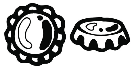 Old metal classic cap for beer bottles. Hand drawn isolated illustration with the inscription on a white background