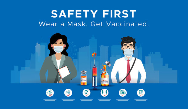 New Normal. Back To Office. Safety Against Corona Covid 19 Infection. Vaccine, Get Vaccinated Professional Businessman Employees Worker People City Market Corporate Business Unlocked Reopen Concept