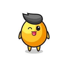 cute golden egg character in sweet expression while sticking out her tongue