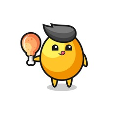 Obraz premium golden egg cute mascot is eating a fried chicken