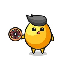 illustration of an golden egg character eating a doughnut