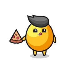 cute golden egg cartoon eating pizza
