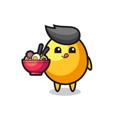 Obraz premium cute golden egg character eating noodles