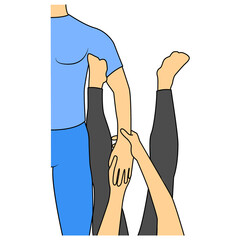 Massage. Yumeiho therapy. Instructions for performing massage techniques, mobilization of hand joints. Simple vector illustration for physical therapy guidelines, websites and prints.