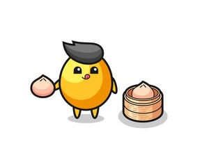 cute golden egg character eating steamed buns