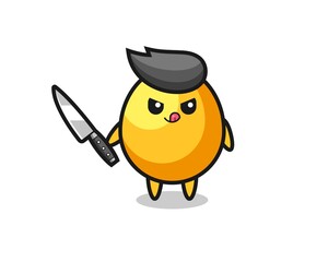 cute golden egg mascot as a psychopath holding a knife