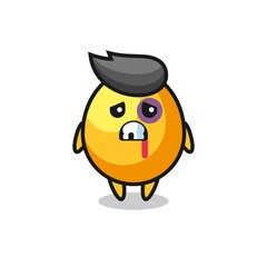 injured golden egg character with a bruised face