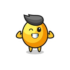the muscular golden egg character is posing showing his muscles
