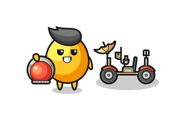 the cute golden egg as astronaut with a lunar rover