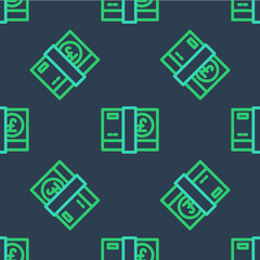 Line Pound sterling money icon isolated seamless pattern on blue background. Pound GBP currency symbol. Vector