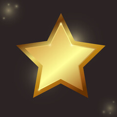 Shining five-pointed Gold Star on a black background. Vector illustration.