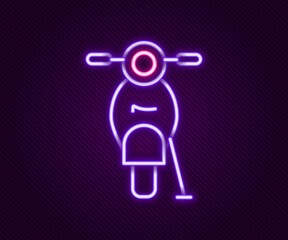 Glowing neon line Scooter icon isolated on black background. Colorful outline concept. Vector