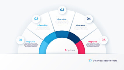 Vector round infographic chart template in the form of semicircle divided by five parts