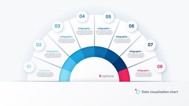 Vector round infographic chart template in the form of semicircle divided by eight parts
