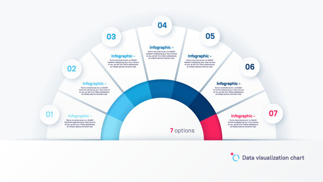 Vector round infographic chart template in the form of semicircle divided by seven parts