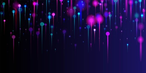 Blue Pink Purple Modern Wallpaper. Big Data Artificial Intelligence Internet Futuristic Background. Network Scientific Banner. Neon Light Glow Particles. Fiber Optics Social Science Light Pins.