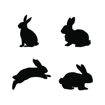 set of rabbits silhouettes