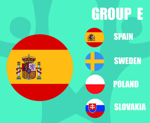European football 2020 teams.Group E Spain Flag.European soccer final