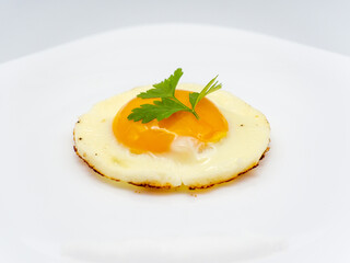 fried egg with parsley leaf on top