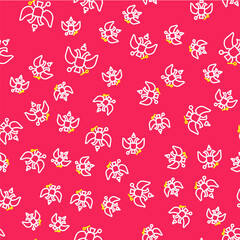 Line National emblem of Russia icon isolated seamless pattern on red background. Russian coat of arms two-headed eagle. Vector