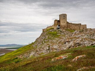 Fototapeta na wymiar ruins of enisala castle on top of a hill, dobrogea region, romania