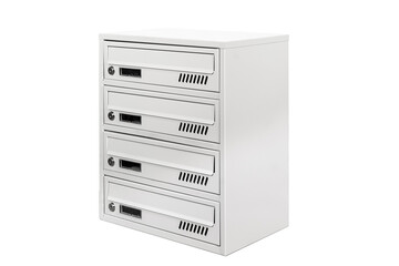 Mail boxes filled of leaflets and letters. Shallow DOF,Mailboxes and Lock in Rows at Entrance