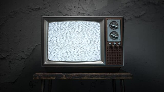 Vintage old TV set switch on and switching tv channels. 3d video animation