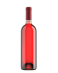 Transparent red wine bottle with burgundy cap isolated on white background, for packshot or mockup.