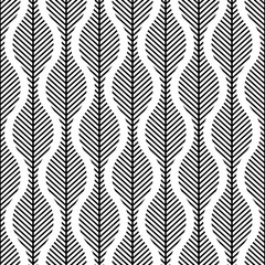 Scandinavian folk art seamless vector pattern with leaves, lines and other geometric shapes in minimalist style