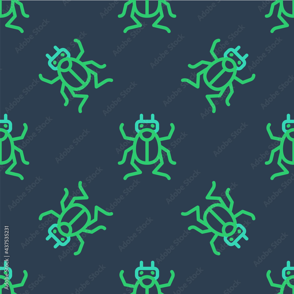Poster line beetle bug icon isolated seamless pattern on blue background. vector