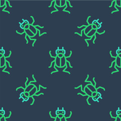 Fototapeta premium Line Beetle bug icon isolated seamless pattern on blue background. Vector