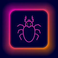 Glowing neon line Beetle deer icon isolated on black background. Horned beetle. Big insect. Colorful outline concept. Vector