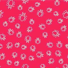 Line Beetle deer icon isolated seamless pattern on red background. Horned beetle. Big insect. Vector