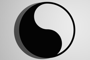Black and white yin yang on a white background. Ying yang symbol of harmony and balance. Concept of dualism in ancient Chinese philosophy. 3D illustration
