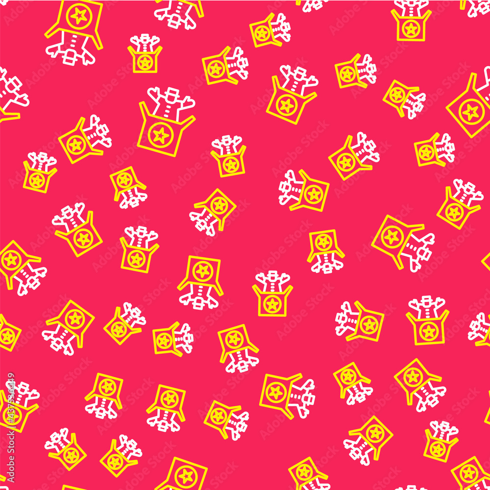 Poster line jack in the box toy icon isolated seamless pattern on red background. jester out of the box. ve