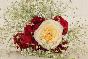 Bouquet of yellow and red roses isoleted background.