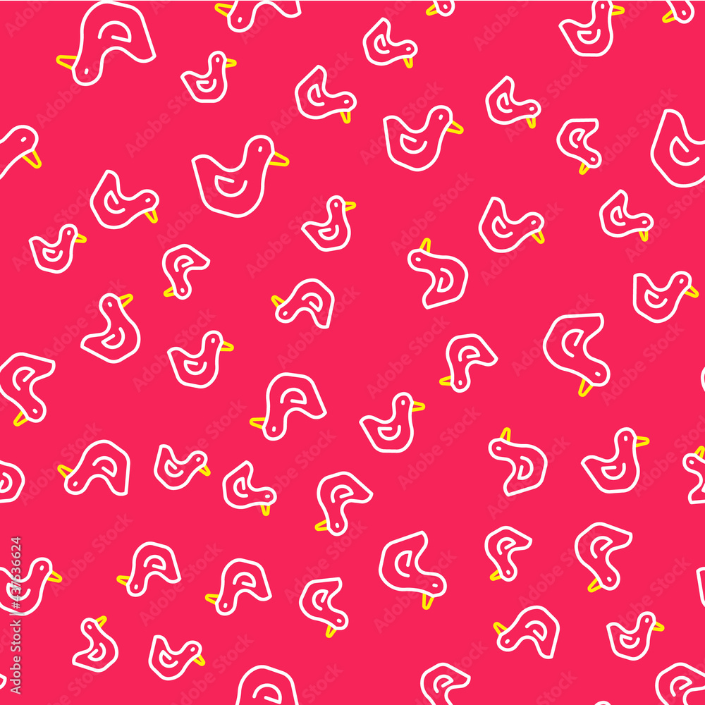 Poster line rubber duck icon isolated seamless pattern on red background. vector
