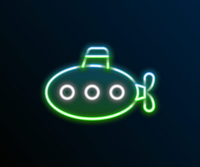 Glowing neon line Submarine toy icon isolated on black background. Colorful outline concept. Vector
