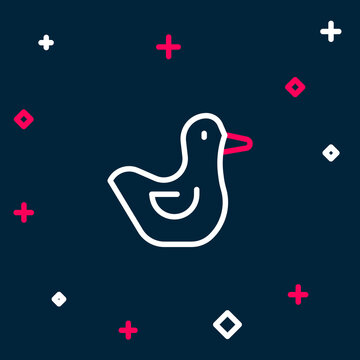 Line Rubber duck icon isolated on blue background. Colorful outline concept. Vector