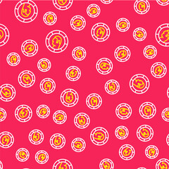 Line Ancient Greek coin icon isolated seamless pattern on red background. Vector
