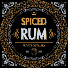 Spiced rum - ornate vintage decorative label - obrazy, fototapety, plakaty