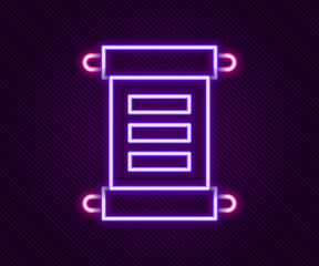 Glowing neon line Decree, paper, parchment, scroll icon icon isolated on black background. Colorful outline concept. Vector