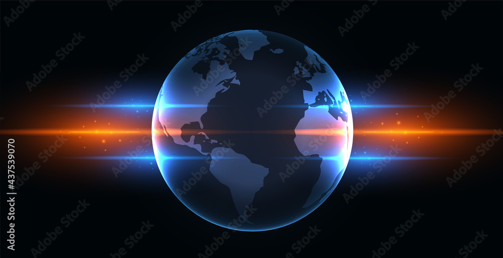 Wall mural earth with blue and orange glowing lights - Wall murals