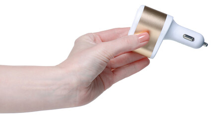 usb for auto in hand on white background isolation