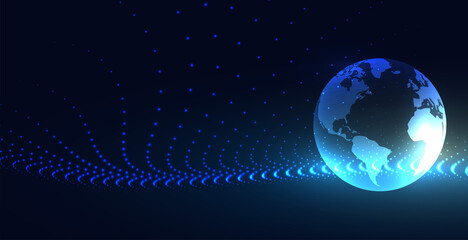 global technology earth particle connection background