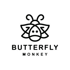 Double Meaning Logo Combination of butterfly and monkey with style line art