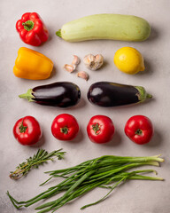 Fresh vegetables as ingredients for ratatouille
