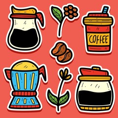 hand drawn coffee cartoon doodle sticker vector design